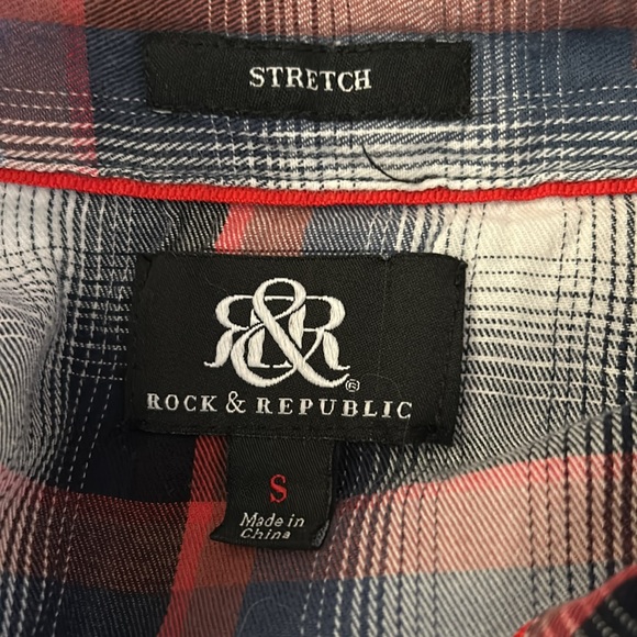 Rock & Republic Stretch Flannel Button Up Shirt, Red White & Blue, Size S - Picture 4 of 5